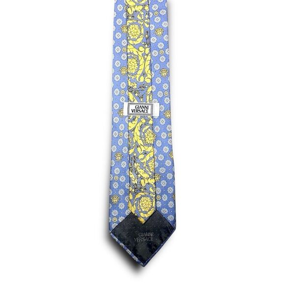 Versace Medusa Head Baroque Silk Necktie Blue Yellow Luxury Designer Tie - Picture 2 of 8